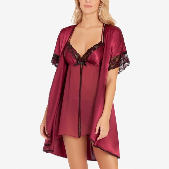 Linea Donatella Other - NWT LINEA DONATELLA Lace Trim Satin Robe #J17